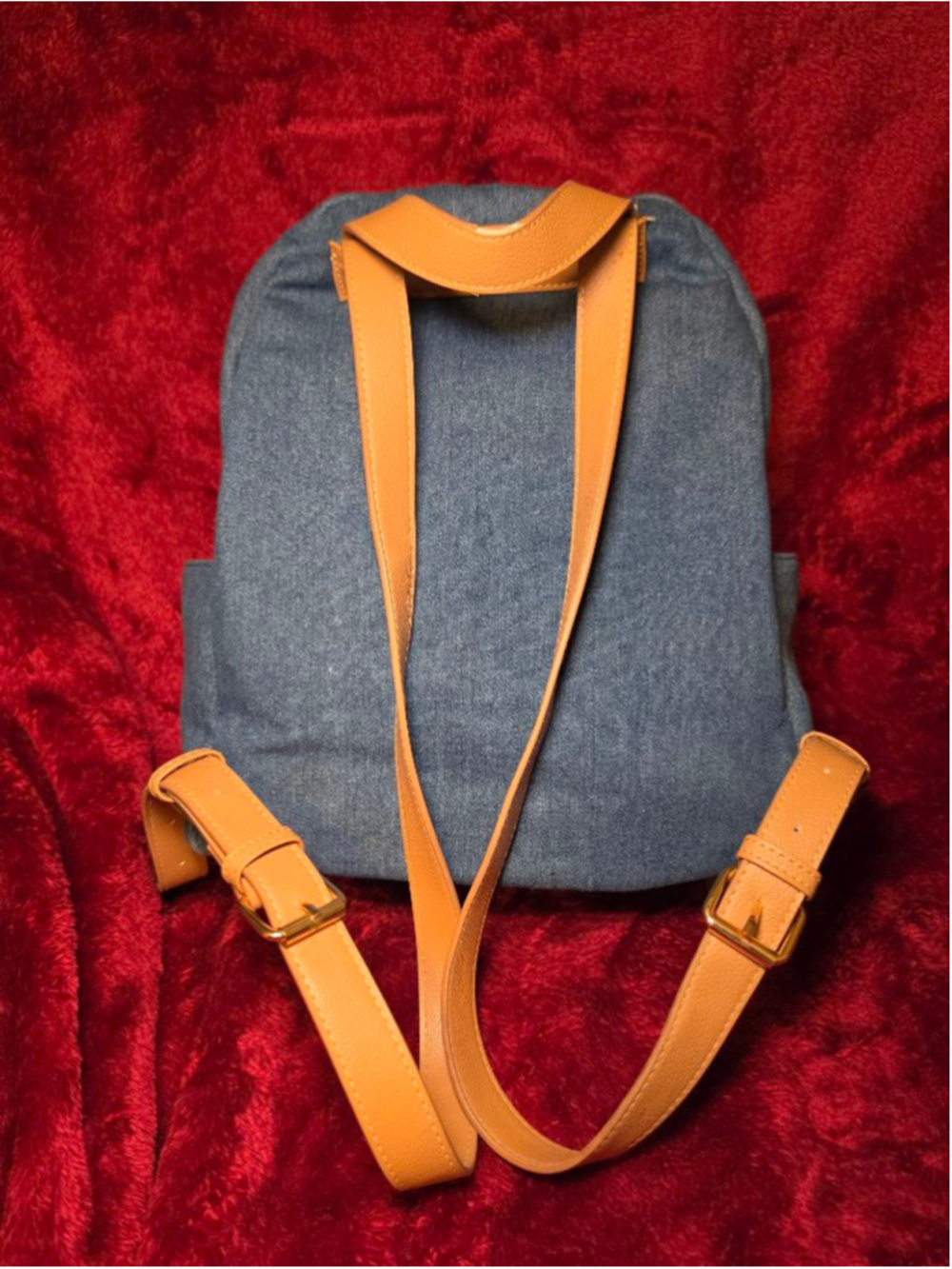 Betsey Johnson Blue Denim Backpack One Size with Brown Straps - Picture 2 of 6